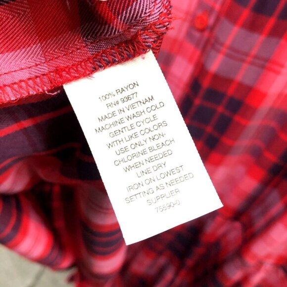 A.N.A. Boho Top Womens XXL Pink Plaid Rayon Wide Sleeve Tiered Peplum Button - Picture 8 of 9